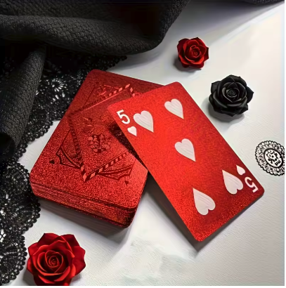 Mazzo di carte da gioco impermeabile – Design rosso effetto rosa