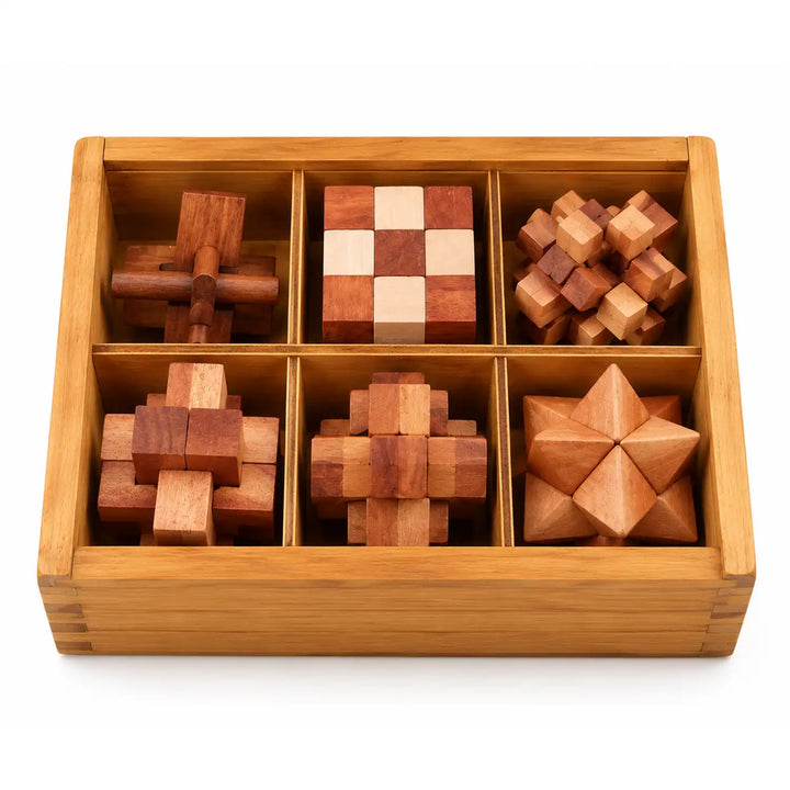 Houten Puzzeldoos met 6 Stukken