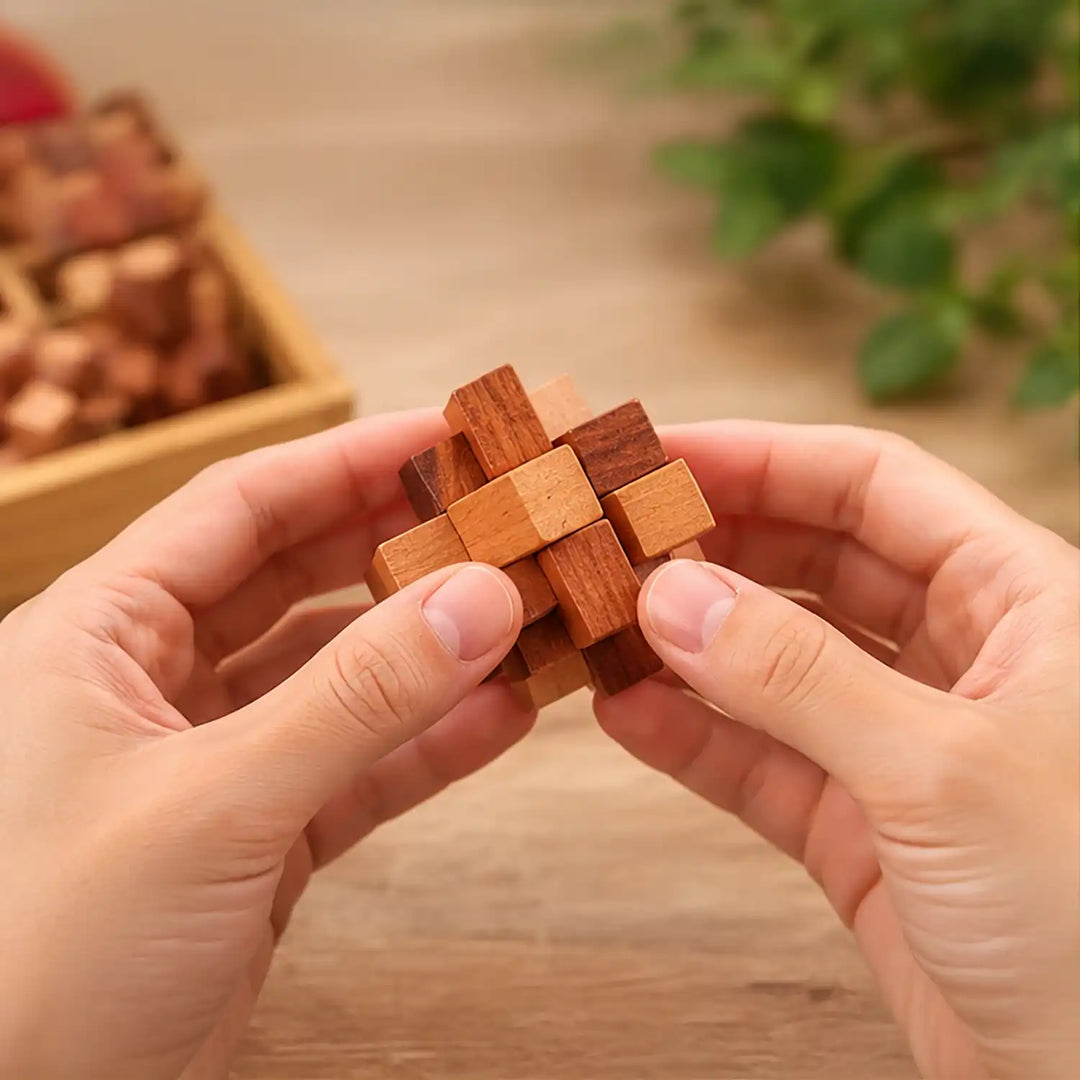 Houten Puzzeldoos met 6 Stukken
