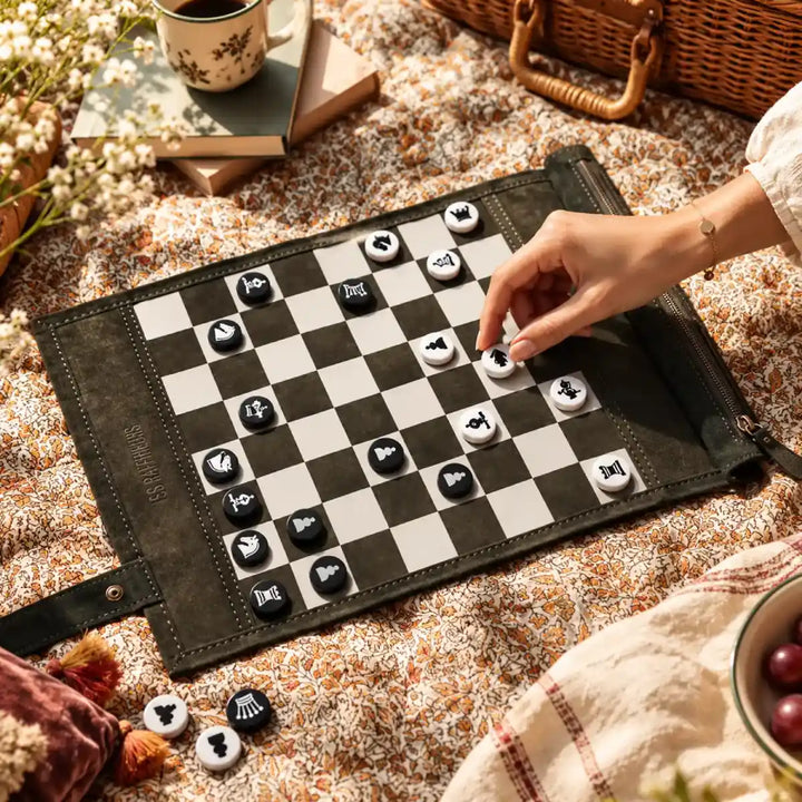 Jeu d’échecs et dames de voyage - tapis en velours premium
