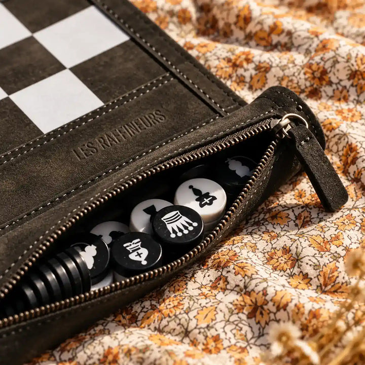 Jeu d’échecs et dames de voyage - tapis en velours premium