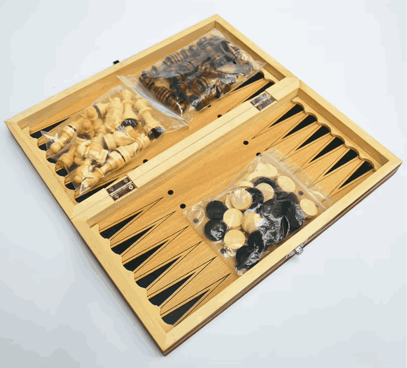 Coffret 3 en 1 : jeu d'échecs, dames et backgammon