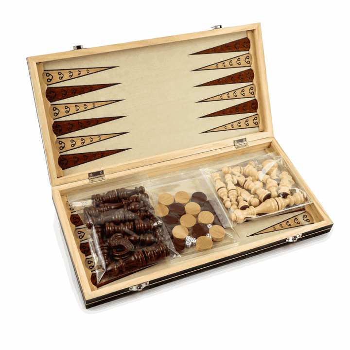 Juego de ajedrez de madera magnético 3 en 1 – Ajedrez, Damas y Backgammon