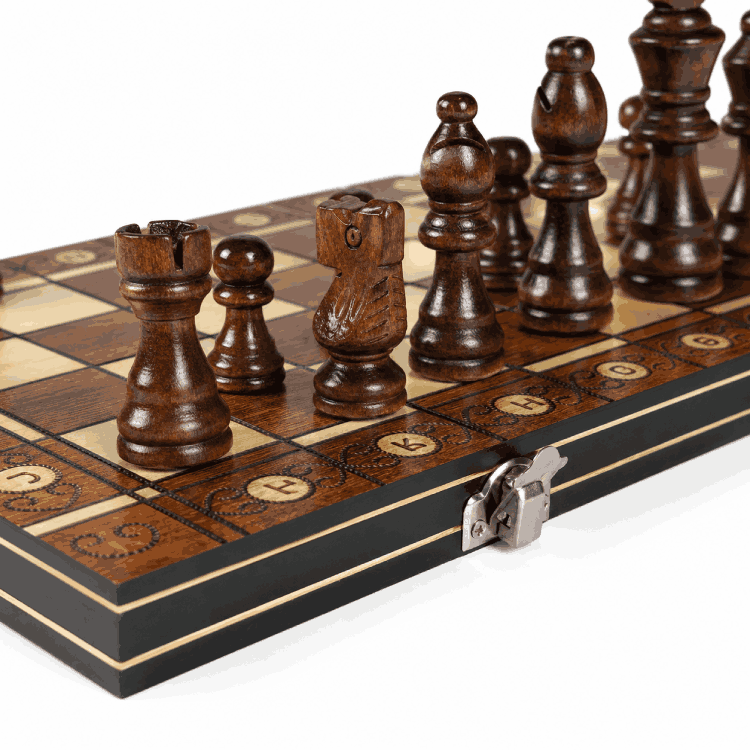 Juego de ajedrez de madera magnético 3 en 1 – Ajedrez, Damas y Backgammon