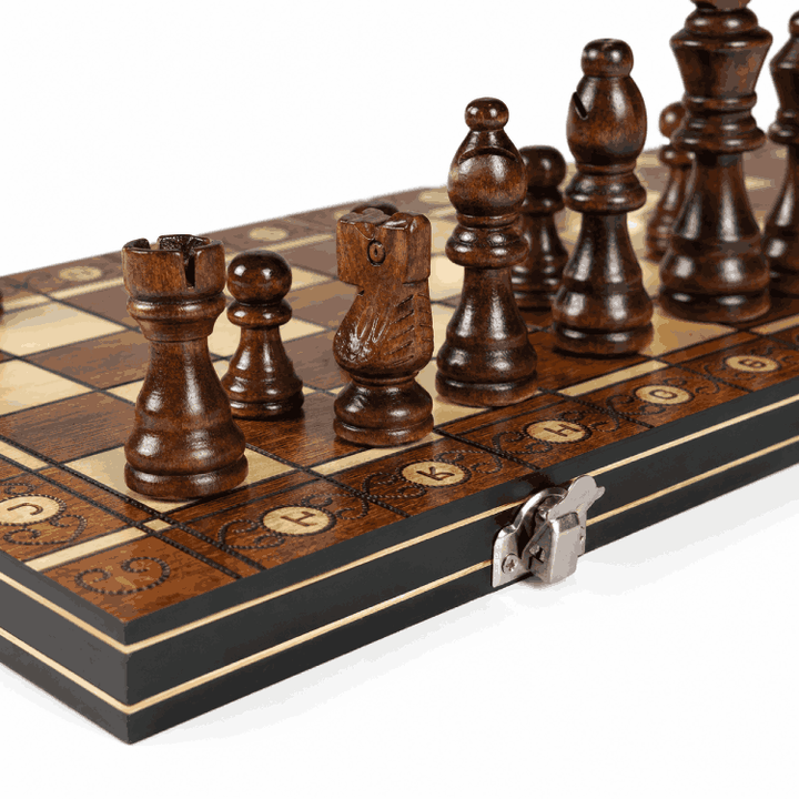 Juego de ajedrez de madera magnético 3 en 1 – Ajedrez, Damas y Backgammon