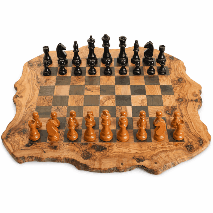 Jeu d’échecs en bois d’olivier massif – 28 cm