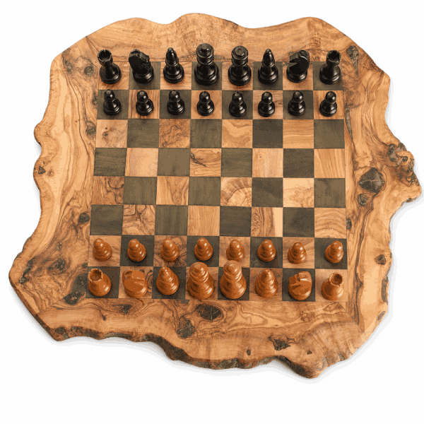 Jeu d’échecs en bois d’olivier massif – 28 cm