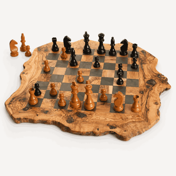 Jeu d’échecs en bois d’olivier massif – 28 cm