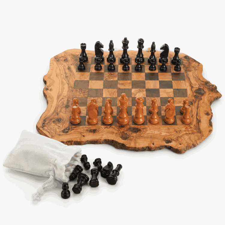 Jeu d’échecs en bois d’olivier massif – 28 cm
