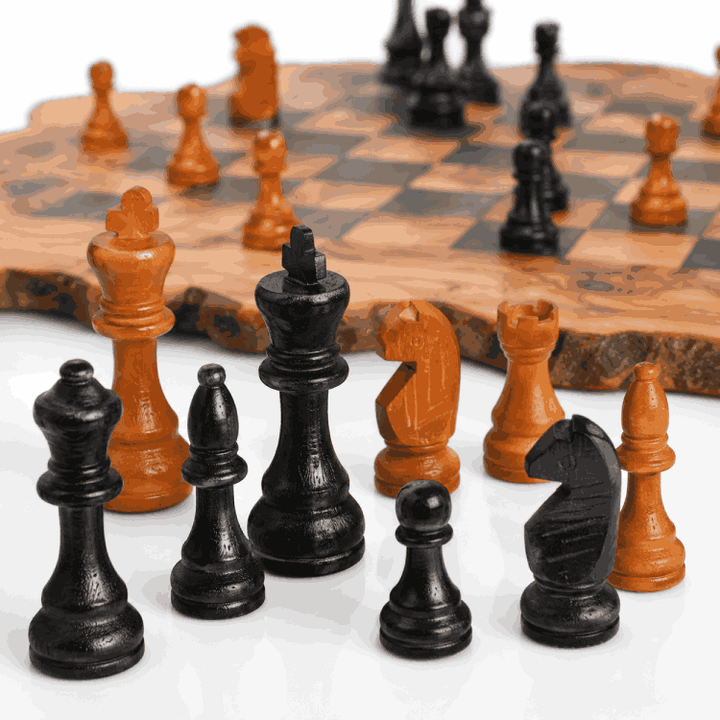 Jeu d’échecs en bois d’olivier massif – 28 cm