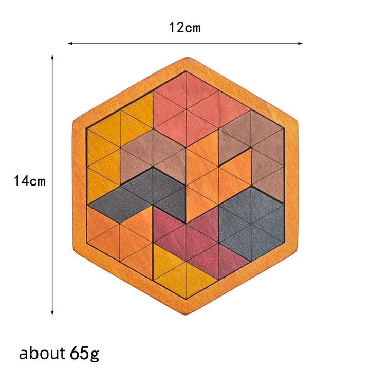 Tangram en bois hexagonal mosaïque de triangles, puzzle géométrique 12 x 14 cm