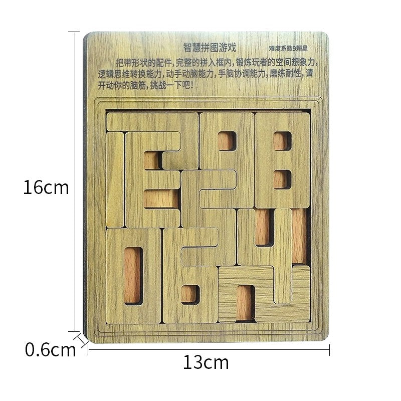 Dimensions du tangram chiffres en bois 13 × 16 cm et épaisseur 0,6 cm