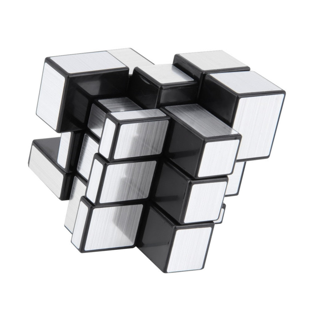 cube miroir argent 3x3 déformé en finition brillante