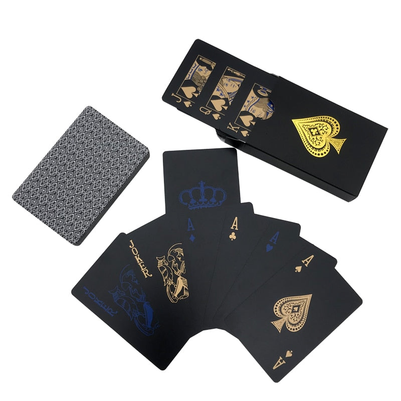 Cartes à jouer noires, cartes étanches avec motif cube au dos des